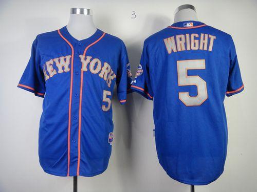 Mets #5 David Wright Blue(Grey NO.) Alternate Road Cool Base Stitched MLB Jersey - Click Image to Close